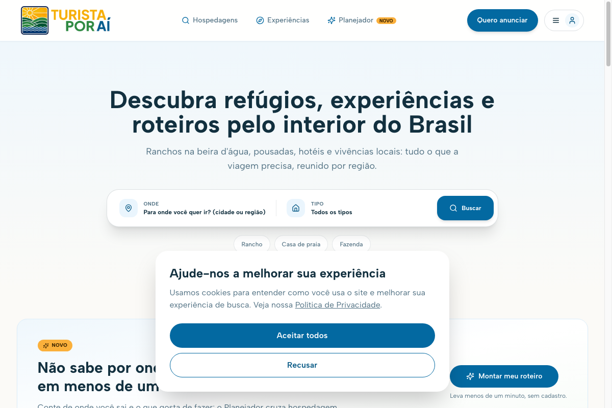 Tela do portal Turista Por Aí desenvolvido pela Salto Solutions