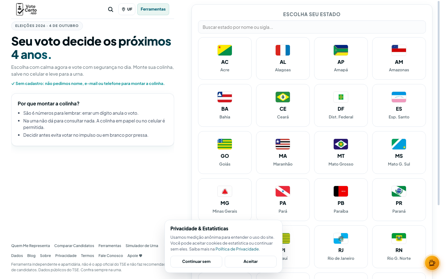 Interface do Vote Certo na versão desktop