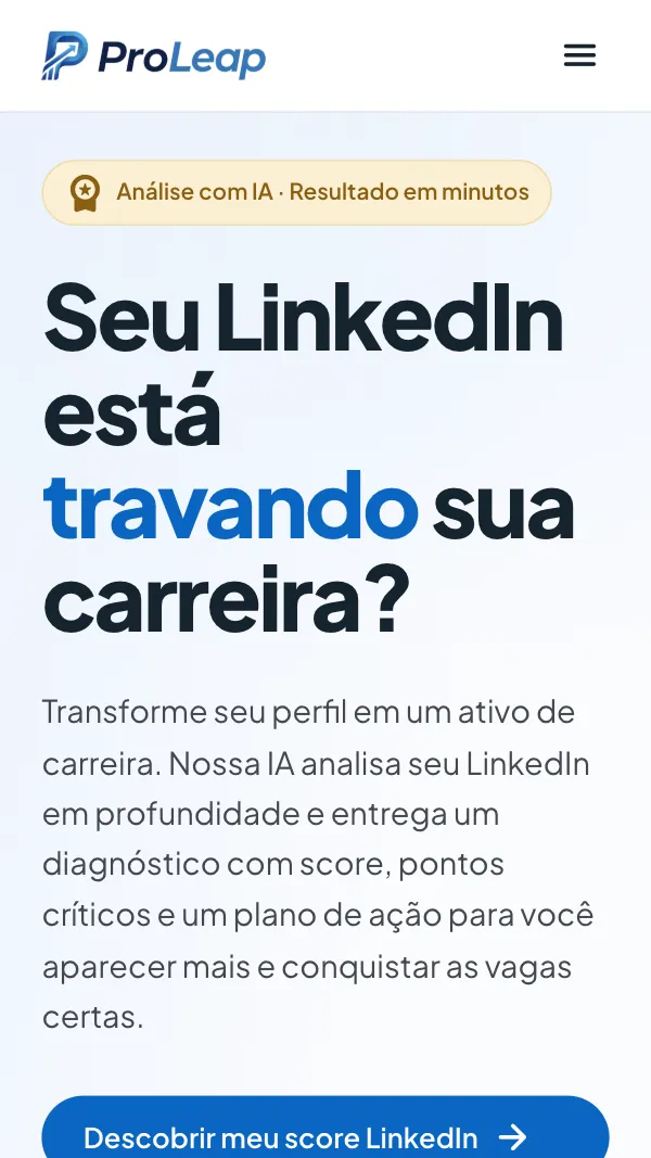 Página inicial do ProLeap no celular
