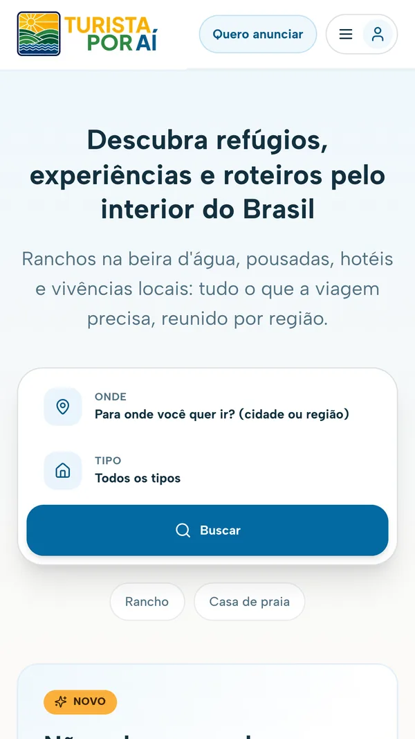 Página inicial do Turista Por Aí no celular