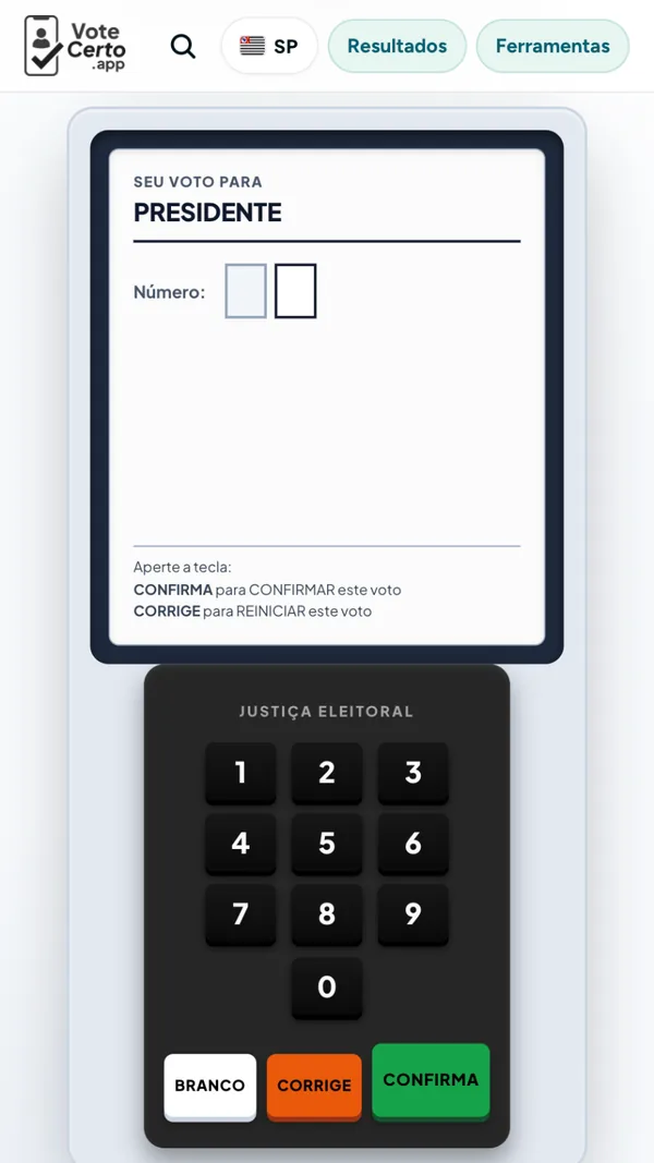 Vote Certo electronic voting machine simulator with screen and keypad